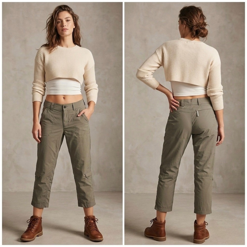 Columbia Titanium Omni-Dry Hiking Capri Pants Womens 8‎ Sage Green Cargo Roll Up